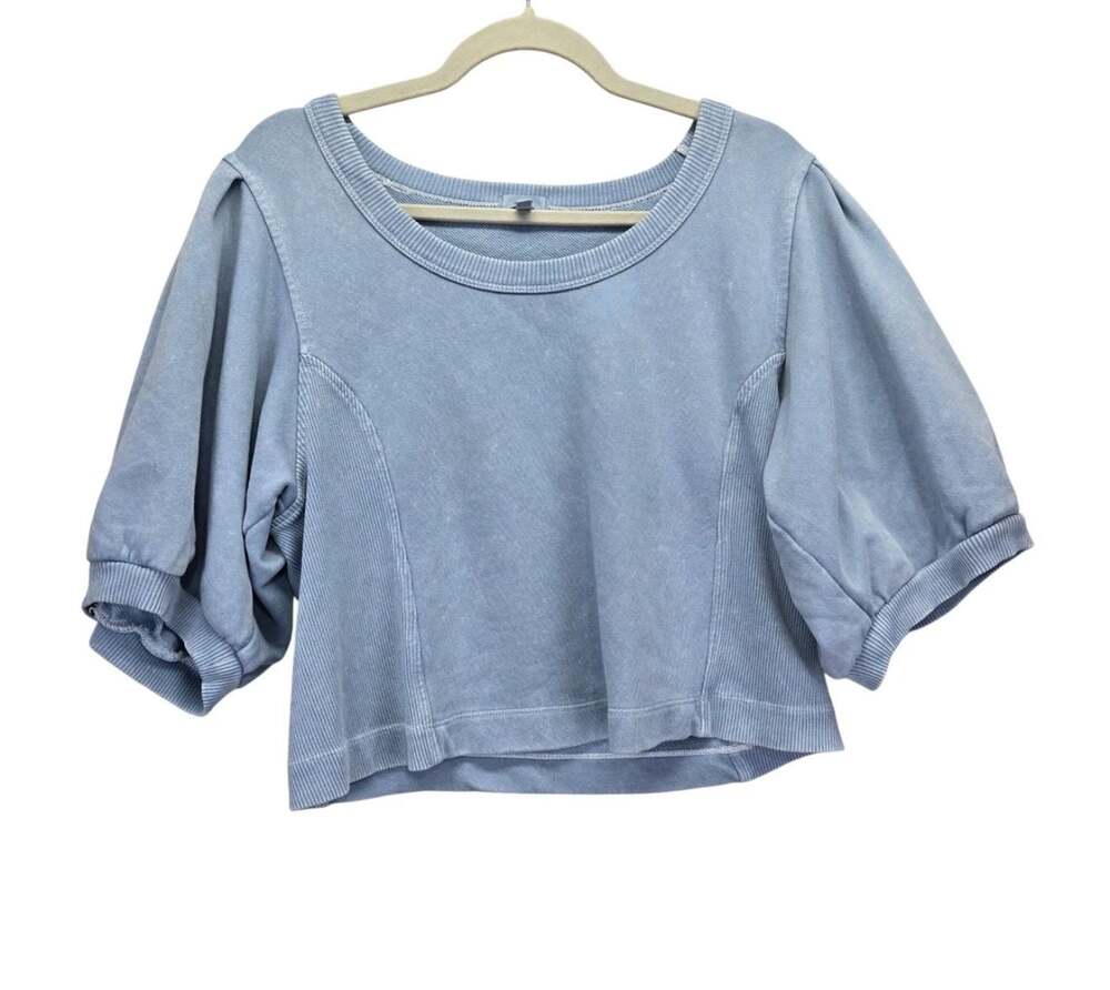 Blue Aerie Seams Right Puff Sleeve Cropped Sweatshirt